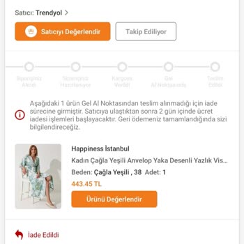 Trendyol Gel Al Noktasından Alınmayan Ürün İade De Eksik Çıkıyor.