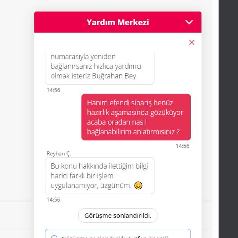 Yemeksepeti Destek Görüşmeyi Kapattı