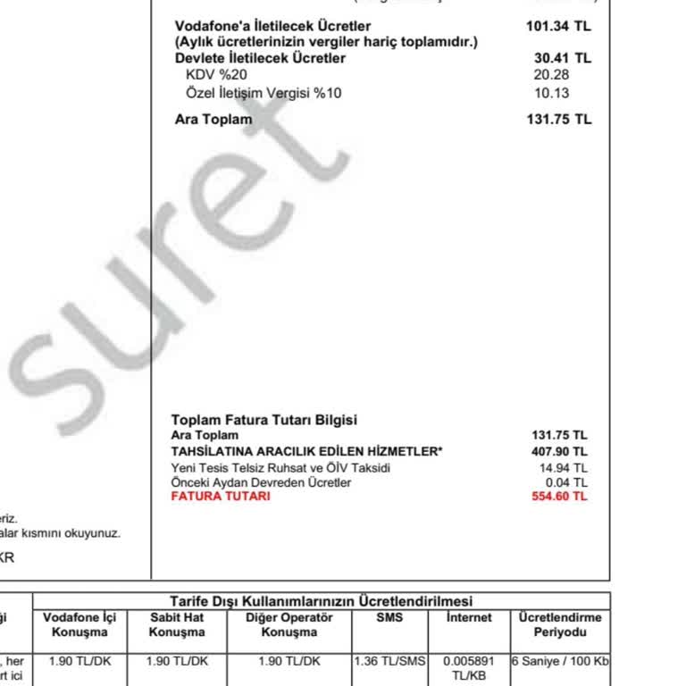 Vodafone Tahsilatına Aracılık Eden Hizmetler