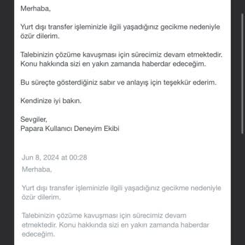 Papara Yurt Dışı Transfer Ödemesi 5 Gündür Bekleyen İşlemlerde!