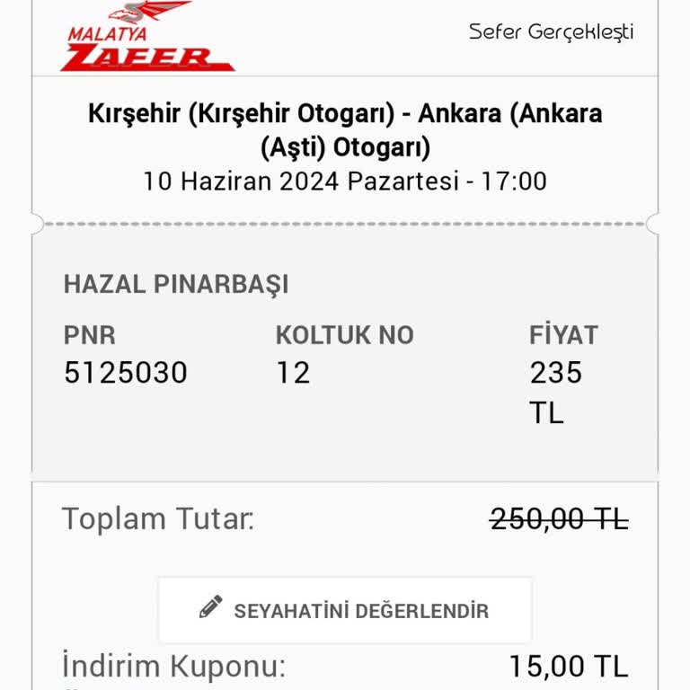 Malatya Zafer Turizm Otobüsün Erken Kalkması