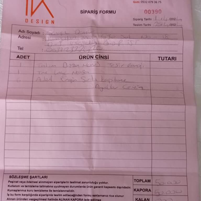 Yk Design Firmasında Şikayetçiyim. İki Aydır Ürünümü Teslim Etmediler