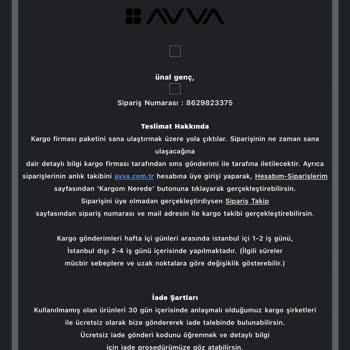 Avva Giyim Yanlış Ürün Gelmiştir