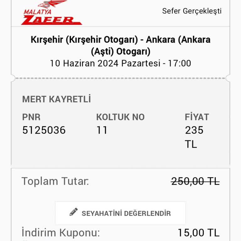 Malatya Zafer Turizm Otobüsün Erken Kalkması