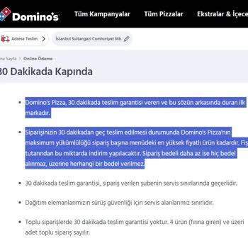 Domino's 30dk Teslim Garantisi Yerine 51dk Ve Soğuk Pizza.