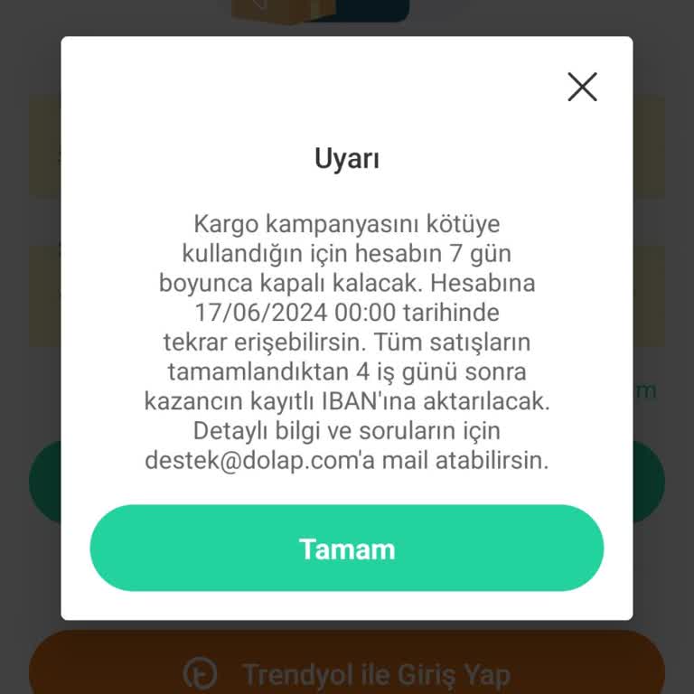 Dolap Hesabım Kapatıldı