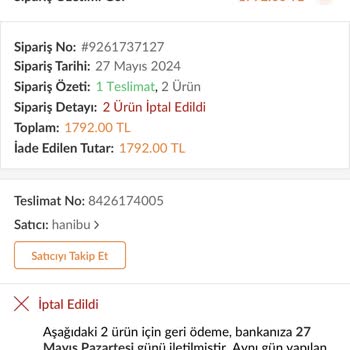 Hanibu Yanlış Sipariş İptalinde Para İadesi Sorunu