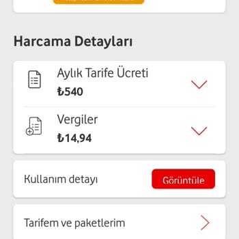 Vodafone Yüksek Tarife Ücreti
