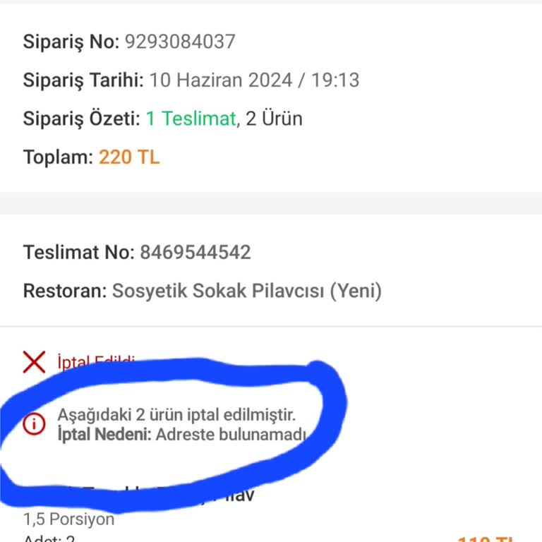 Trendyol Sipariş İptali (adreste Bulunamadı)