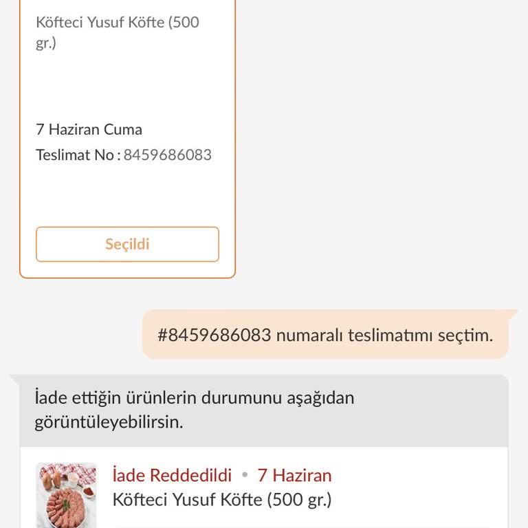 Köfteci Yusuf Eskişehir Şubesi Eksik Sipariş Gönderdiler