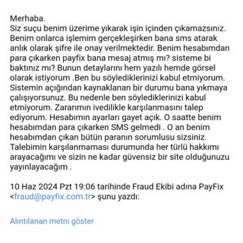 Payfix Hesabımdan Paramın Çalınması