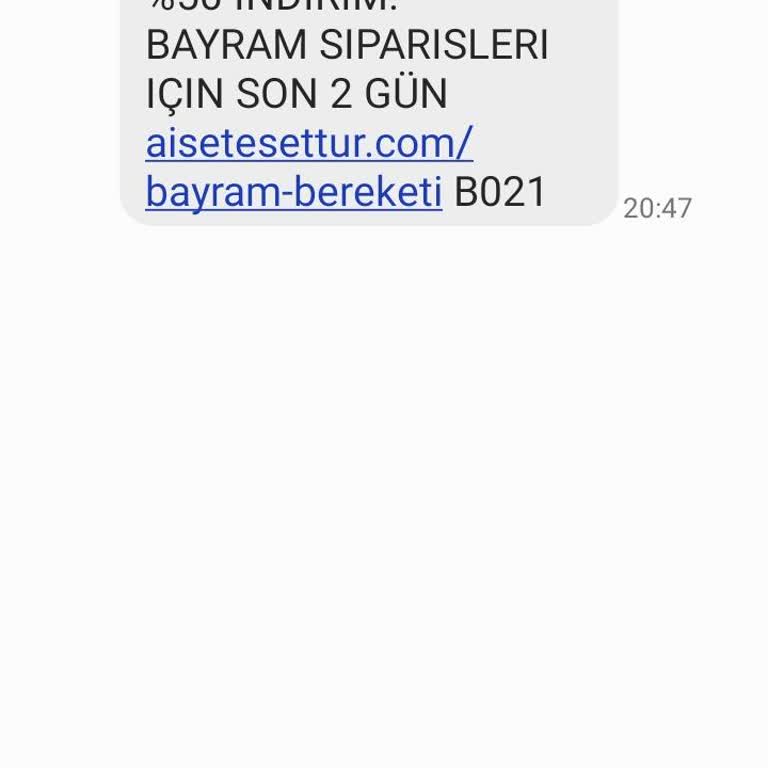 Aişe Tesettür (aisetesettur.com) Müşteri Hizmetlerine Rağmen İstenmeyen Mesajlar Devam Ediyor