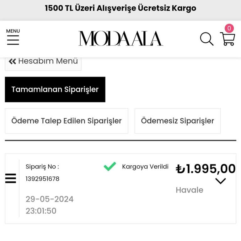 Moda Ala Butik İnternet Siparişim Elime Ulaşmadı
