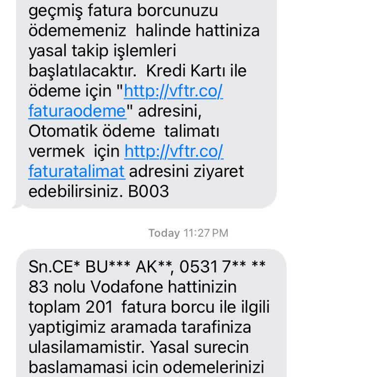 Vodafone Dan Gelen İcra Mesajları.