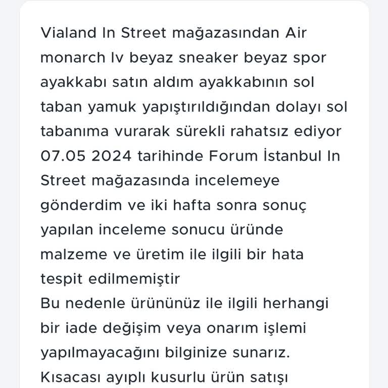 In Street Ayıplı Ürün Ve İlgisiz İnceleme Süreci