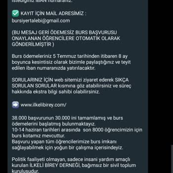 İlkeli Birey Derneği (Burs Başvuru) Kişisel Bilgilerimin İzinsiz Paylaşılması Hakkında Şikayet