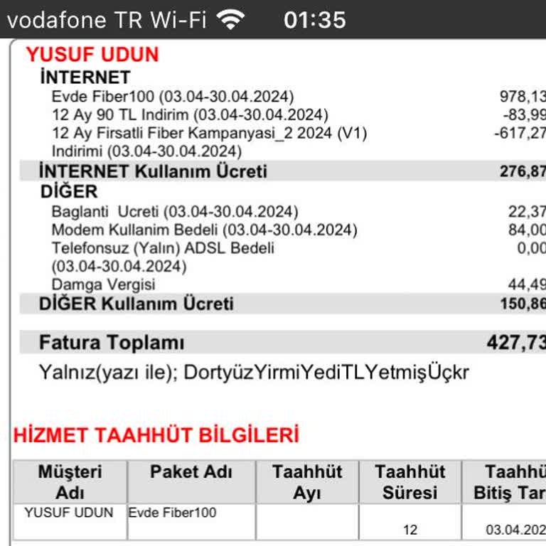 Vodafone Pay Kampanyası İlk Fatura Bedeli İade Edilmedi.