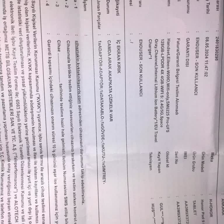 Satış Sonrası Hizmet Veremeyen Ciddiyetsiz Honor Türkiye