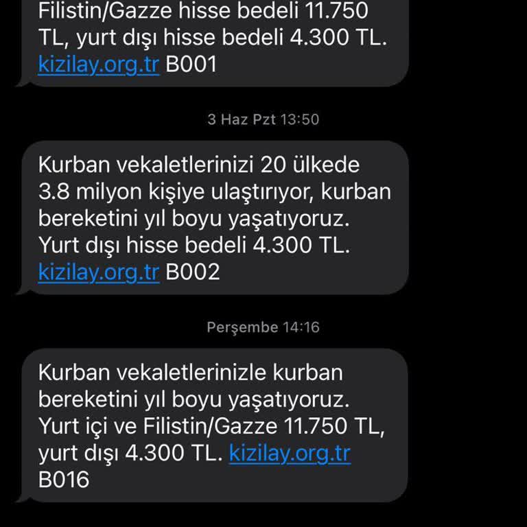 Türk Kızılay'dan Gönderilen Spam Mesajları