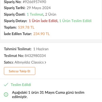 Altınyıldız Bana Ait Olan Ürünü Teslim Etmiyor