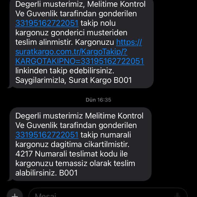 Sürat Kargo 33195162722051 Takip Numaralı Ürünüm Tarafıma Dün Teslim Edilmiyor