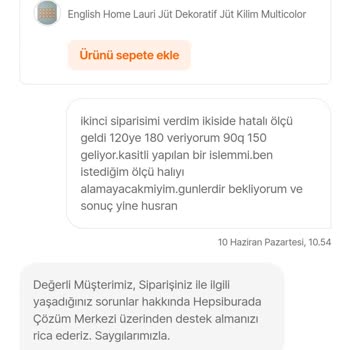 English Home Yanlış Ürün Gönderimi