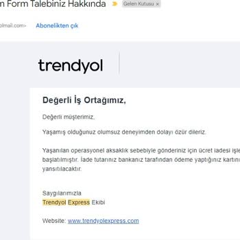 Trendyol Express Trendyol Para İadesi Yapmıyor