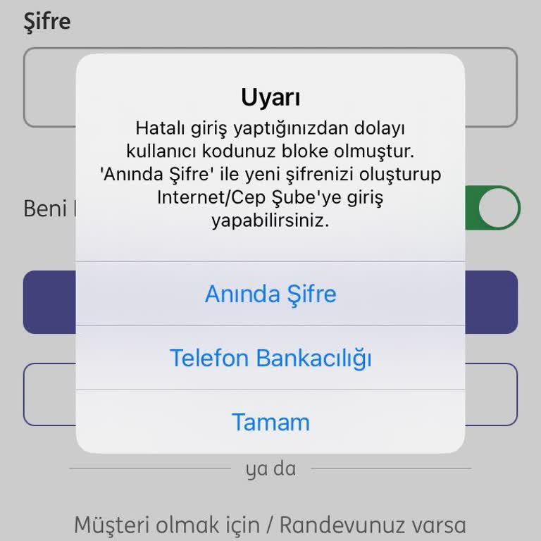 ING Mobil Bankacılık Yeni Şifre Alamama