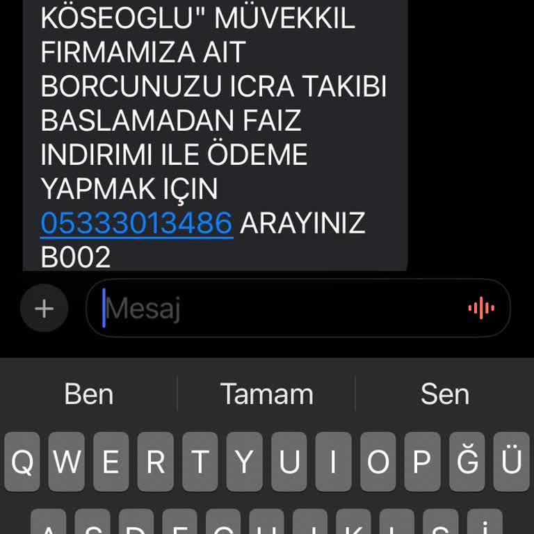 Metka Hukuk SMS Le Olmayan Borç Bildirimi