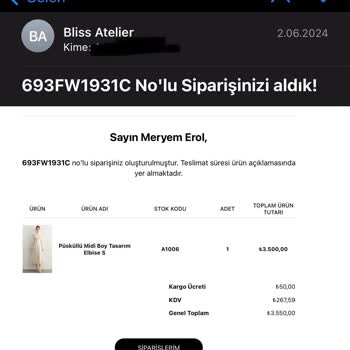 Bliss Atelier Ürünü İade Edemiyoruz