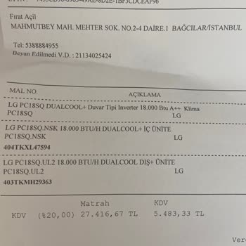 Vatan Bilgisayar LG Marka Klima Vatan C. Dan Aldım Fakat Servis Yok