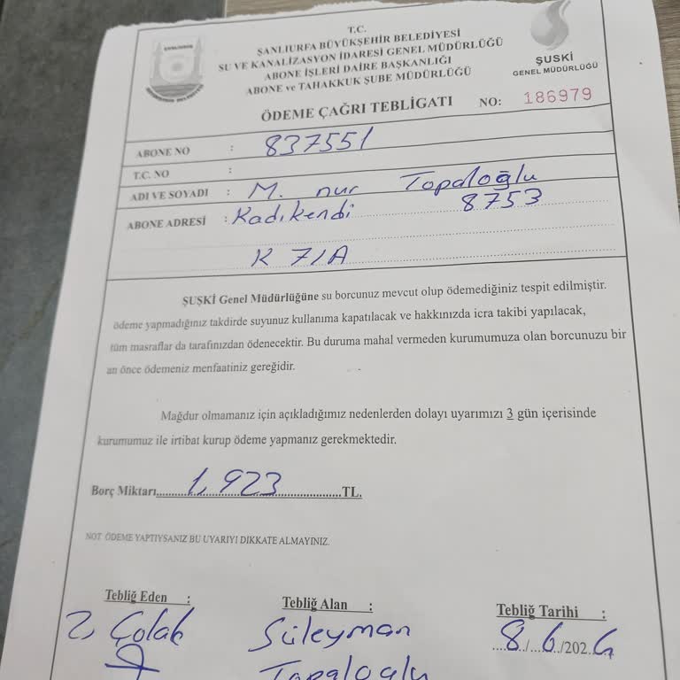 Şanlıurfa Büyükşehir Belediyesi Su Abonelik Hatası