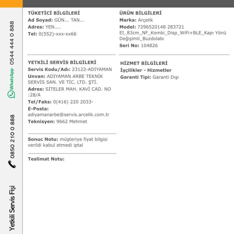 Arçelik Sorumsuz Yetkili Servis