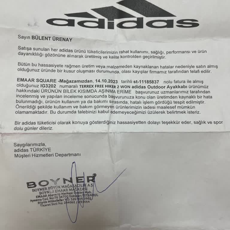 adidas Mağazanı Ayıplı Ürünün Kabullenmemesi
