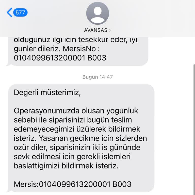 Avansas Tutarsız Teslim Tarihi