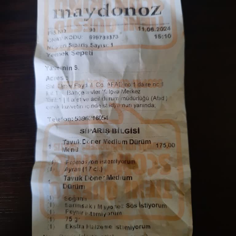 Maydonoz Döner Eksik Sipariş Ücreti Ödendi