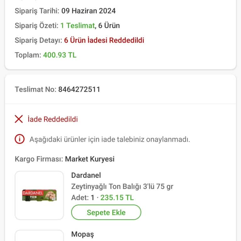 Trendyol GO İade İptali