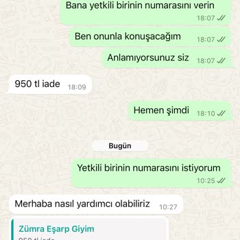 Zümra Eşarp & Tesettür İade İşlemimde Eksik Para Havalesi Yapıldı Sorunum Çözülmedi