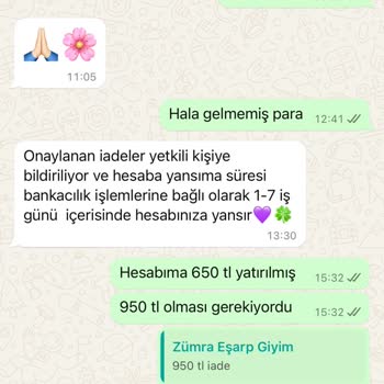 Zümra Eşarp & Tesettür İade İşlemimde Eksik Para Havalesi Yapıldı Sorunum Çözülmedi