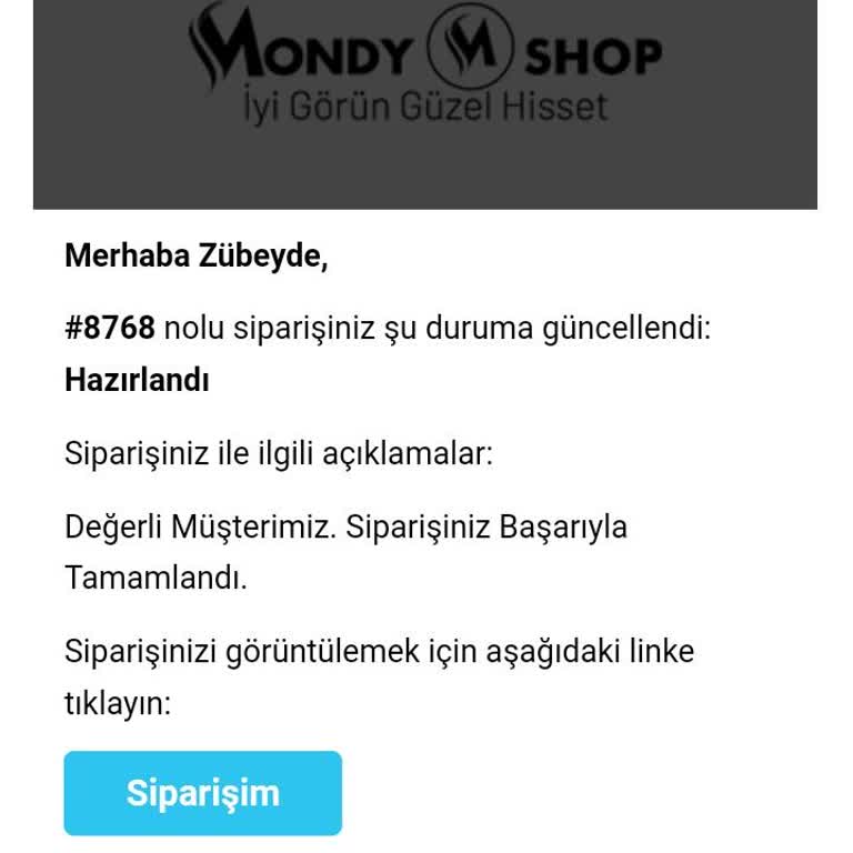 Mondy Shop Sitesinden Siparişim Gönderilmedi.