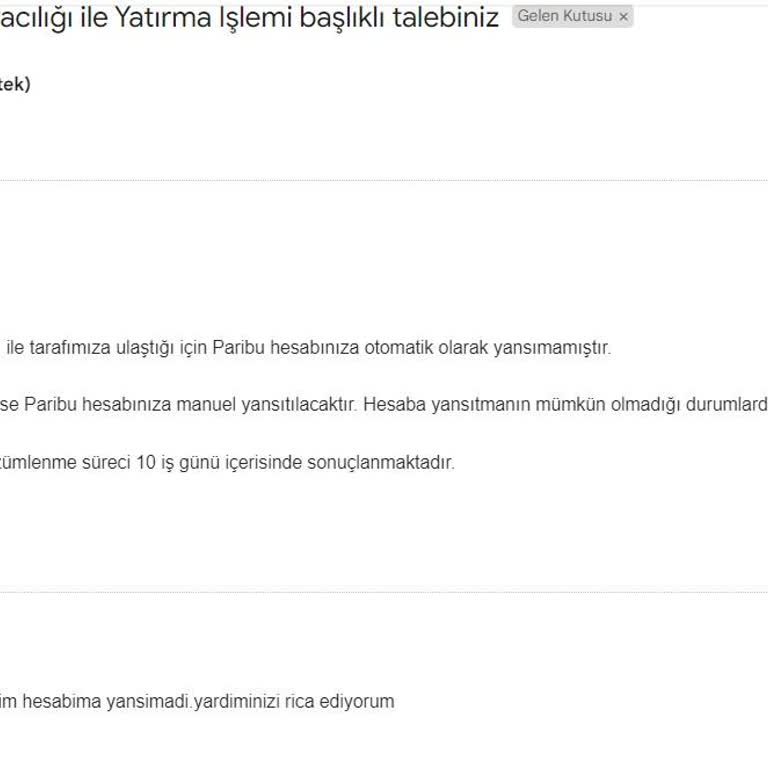 Paribu Farklı Smart Contract Aracılığı İle Yatırma İşlemi Sorunu