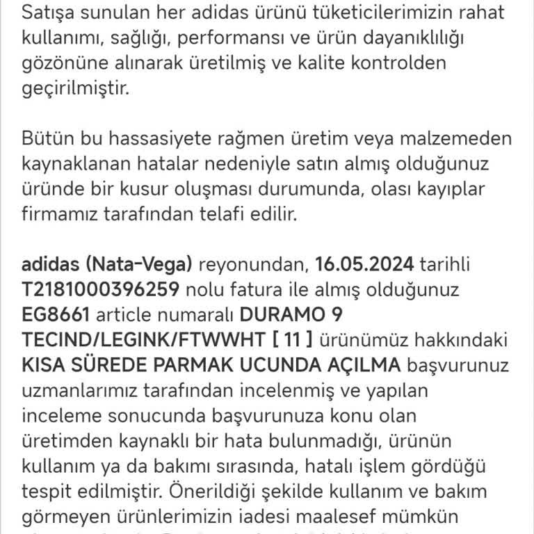 adidas Uç Kısmında Yırtılma