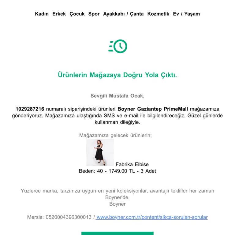 Boyner Sipariş Teslim Sorunu