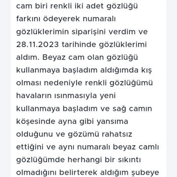Atasun Optik Hatalı Gözlük Camı Yapımının Giderilmemesi