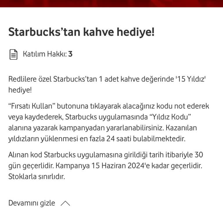 Vodafone Red Kampanyasında Görünmeyen Starbucks Kahve Hakkı