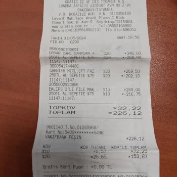 Gratis Yenibosna Airport AVM'de Yaşadığım Ürün Eksikliği Sorunu