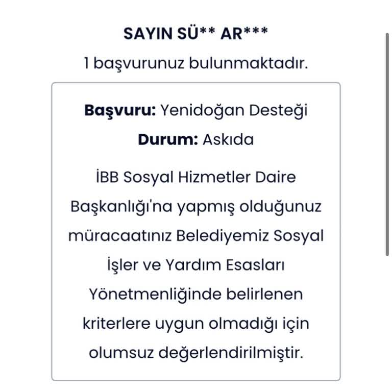 İBB - İstanbul Büyükşehir Belediyesi Yenidoğan Destek Paketi Askıda