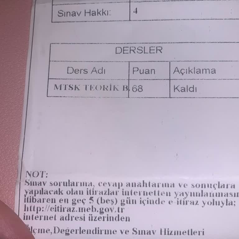 Milli Eğitim Bakanlığı (MEB) E Sınav Ehliyet Sınav Bir Puanla Kalmak