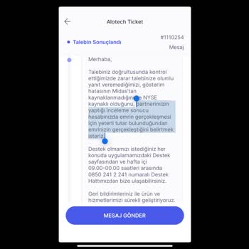 Midas Eksi Bakiyeye Düşerek Hatalı İşlem Yaptı