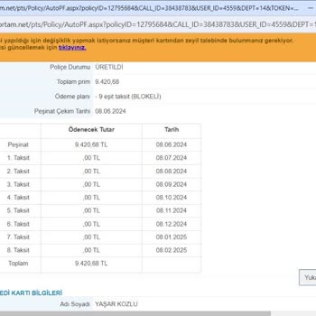 Sigortam.net Kasko Ücreti Tutarsızlığı